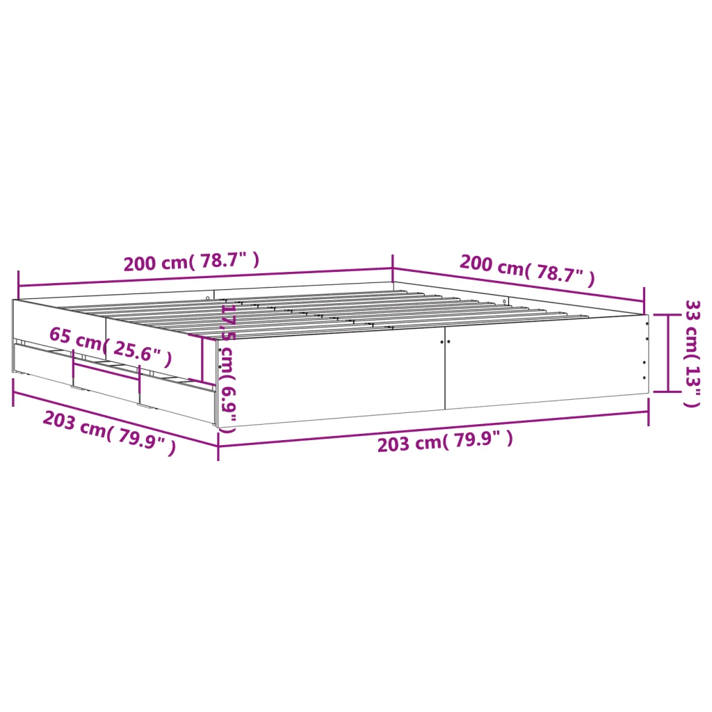 Letto matrimoniale | Letto per adulti | Giroletto Cassetti Rovere Sonoma 200x200 cm Legno Multistrato - Image 10
