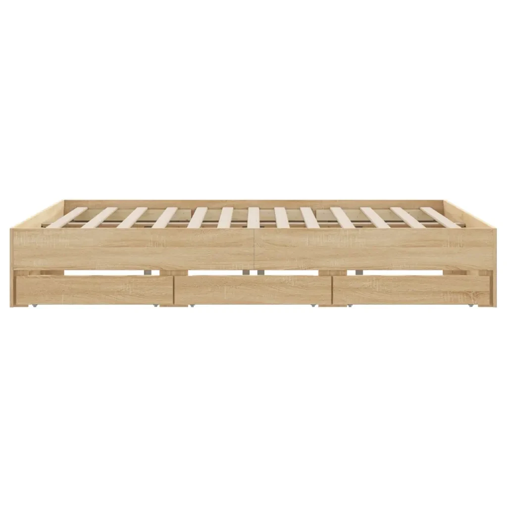 Letto matrimoniale | Letto per adulti | Giroletto Cassetti Rovere Sonoma 200x200 cm Legno Multistrato - Image 7