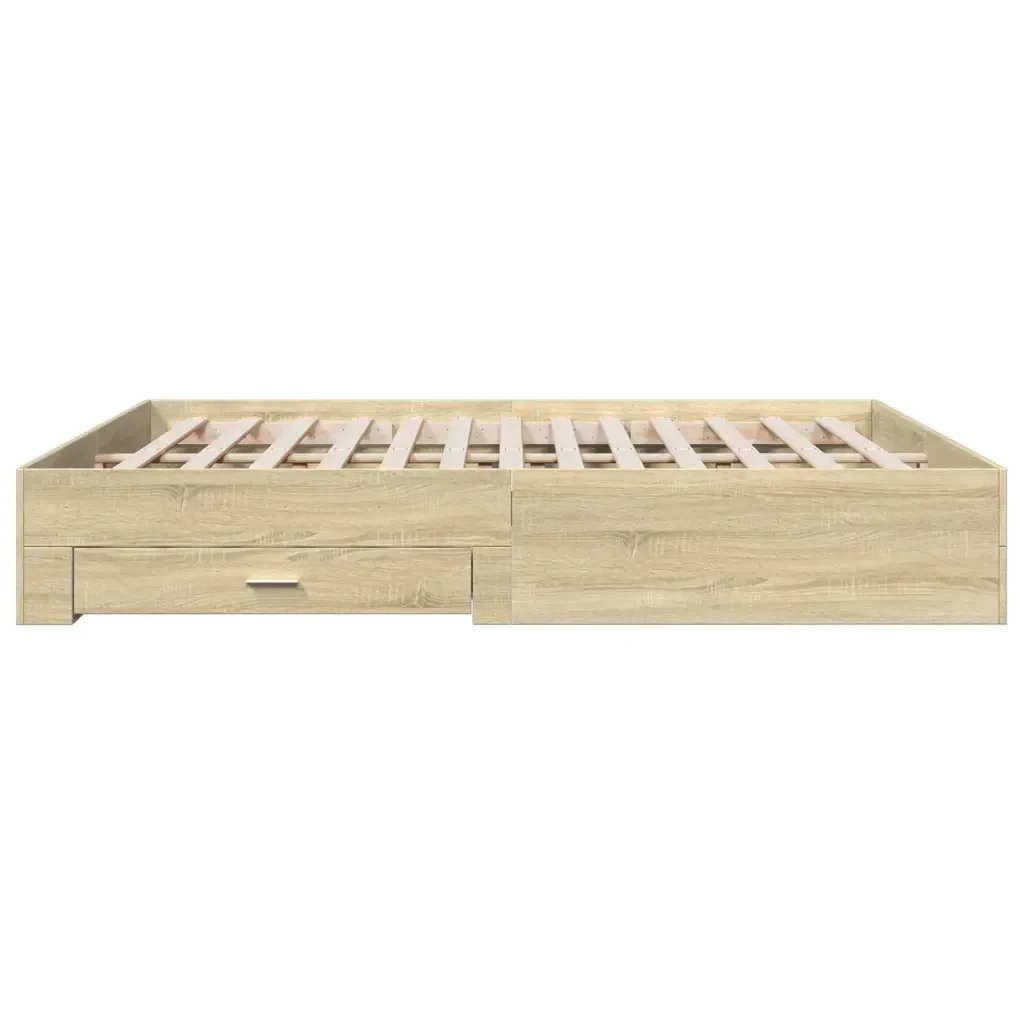 Letto matrimoniale | Letto per adulti | Giroletto Cassetti Rovere Sonoma 200x200 cm Legno Multistrato - Image 5