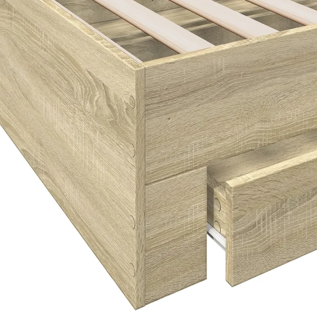 Letto matrimoniale | Letto per adulti | Giroletto Cassetti Rovere Sonoma 200x200 cm Legno Multistrato - Image 8