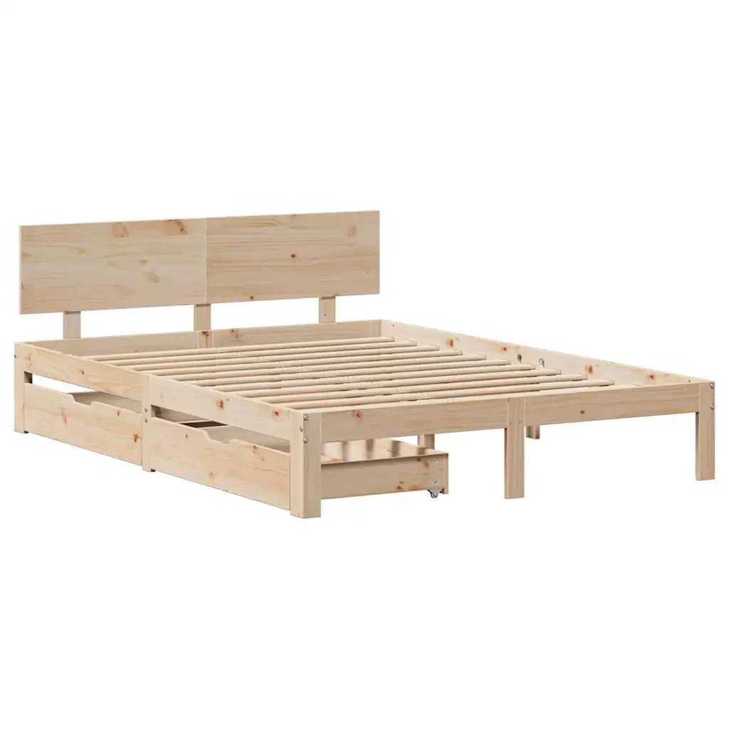 Letto matrimoniale | Letto per adulti | Giroletto con Cassetti 120x190 cm in Legno Massello di Pino - Image 3