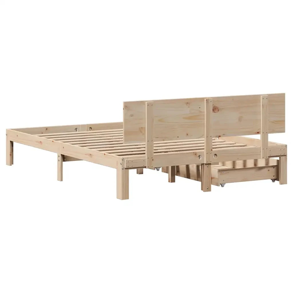 Letto matrimoniale | Letto per adulti | Giroletto con Cassetti 120x190 cm in Legno Massello di Pino - Image 7