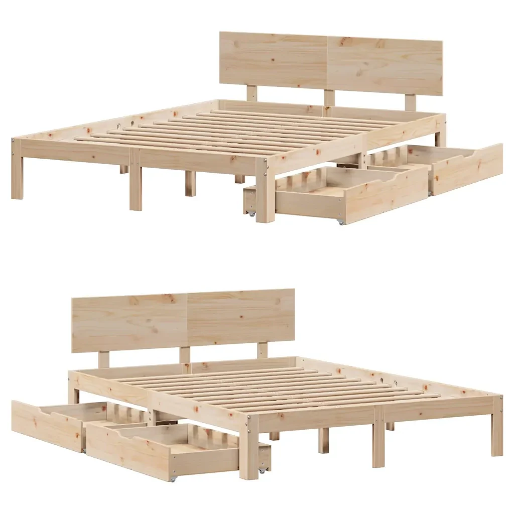 Letto matrimoniale | Letto per adulti | Giroletto con Cassetti 120x190 cm in Legno Massello di Pino - Image 9