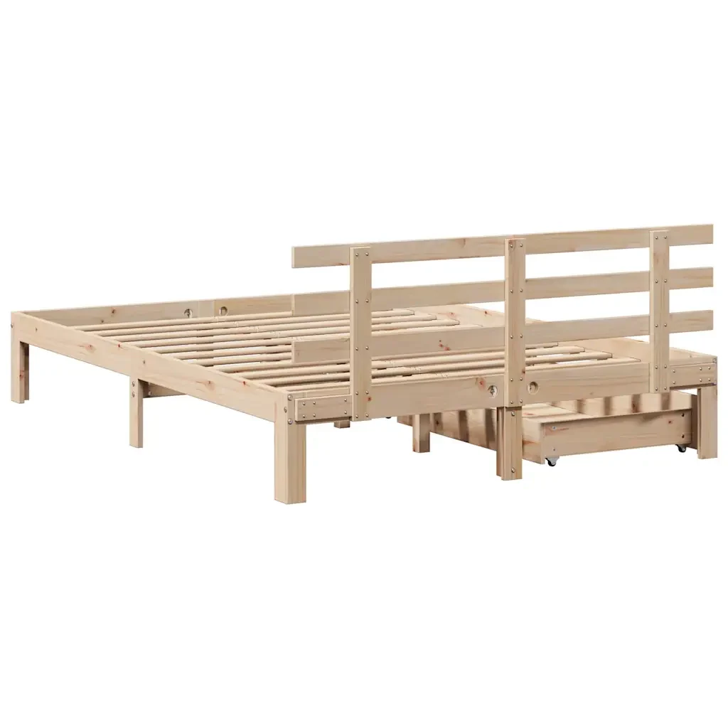 Letto matrimoniale | Letto per adulti | Giroletto con Cassetti 120x190 cm in Legno Massello di Pino - Image 6