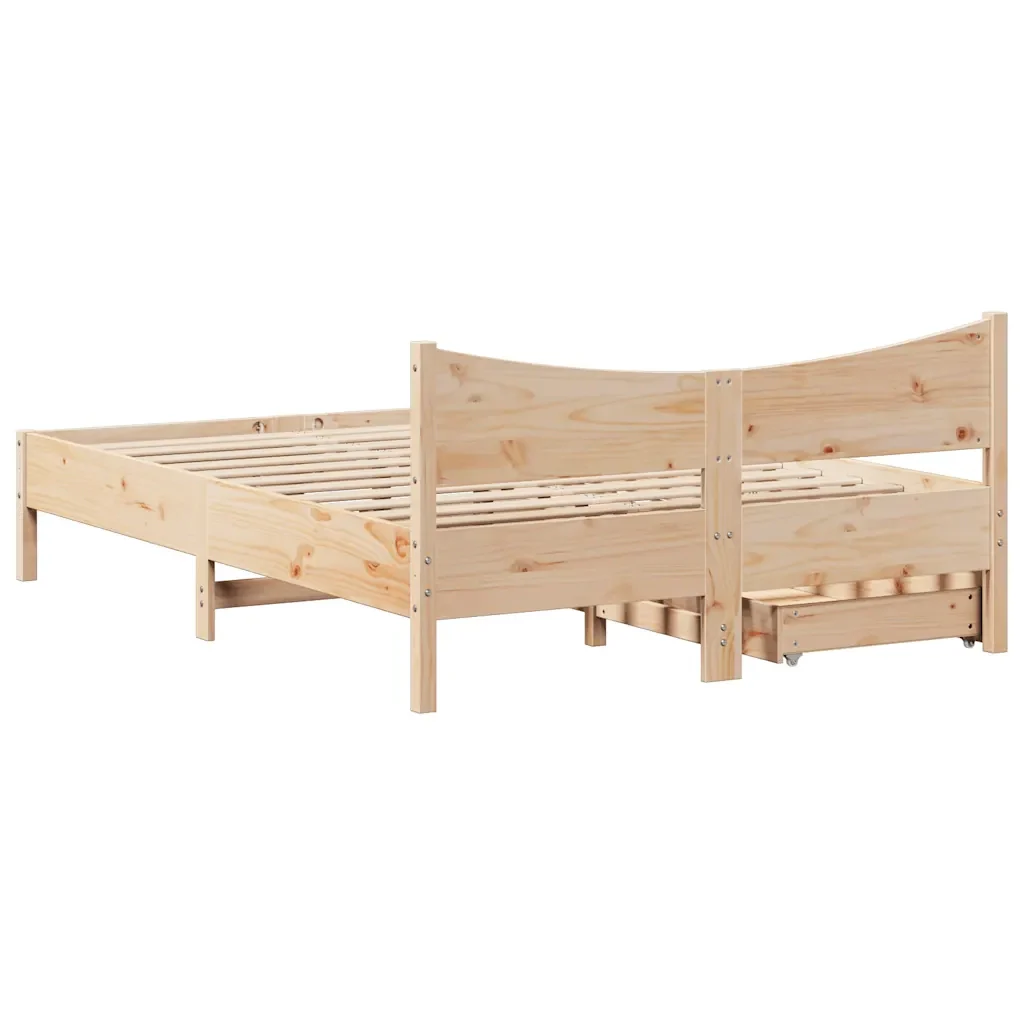 Letto matrimoniale | Letto per adulti | Giroletto con Cassetti 120x190 cm in Legno Massello di Pino - Image 8