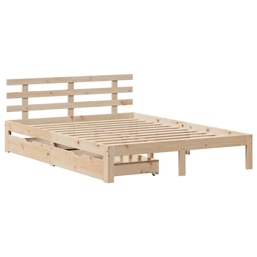 Letto matrimoniale | Letto per adulti | Giroletto con Cassetti 135x190 cm in Legno Massello di Pino - Image 3