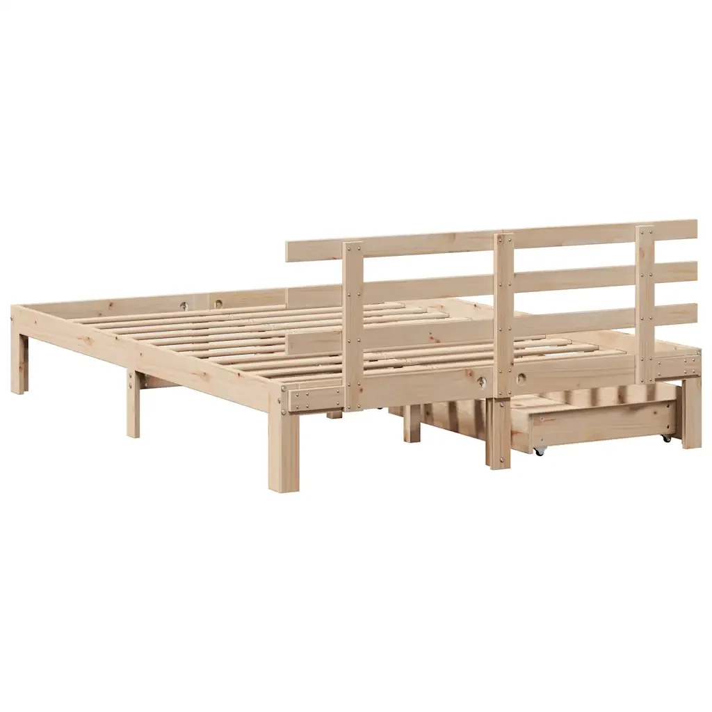 Letto matrimoniale | Letto per adulti | Giroletto con Cassetti 135x190 cm in Legno Massello di Pino - Image 6