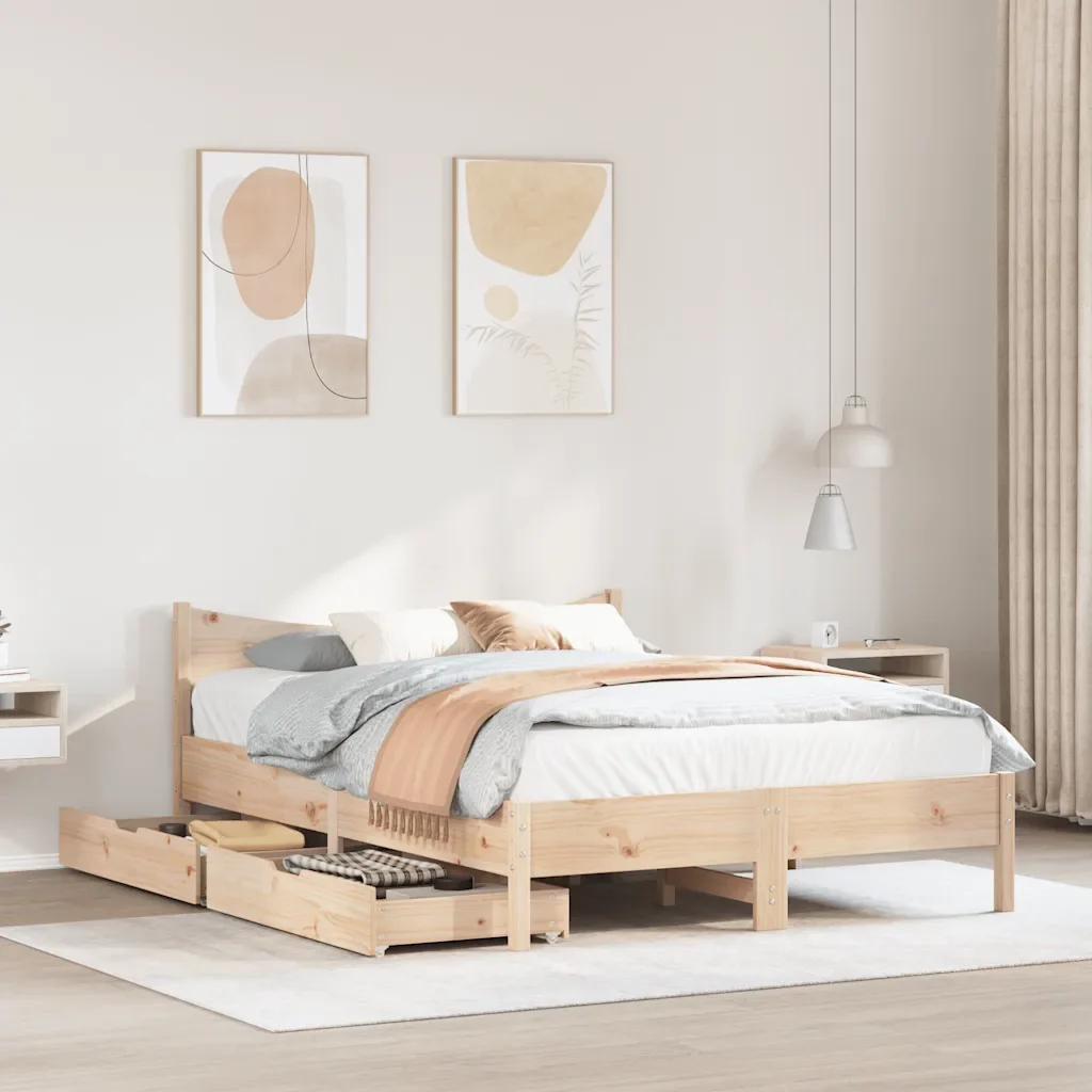 Letto matrimoniale | Letto per adulti | Giroletto con Cassetti 135x190 cm in Legno Massello di Pino - Image 3
