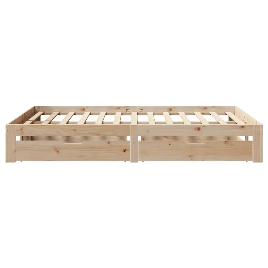 Letto matrimoniale | Letto per adulti | Giroletto con Cassetti 140x190 cm in Legno Massello di Pino - Image 7