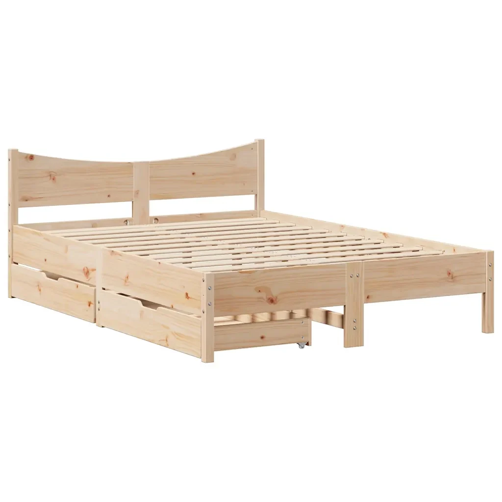 Letto matrimoniale | Letto per adulti | Giroletto con Cassetti 140x190 cm in Legno Massello di Pino