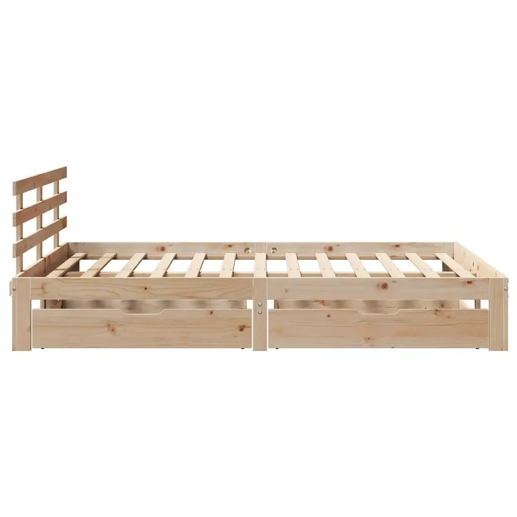 Letto matrimoniale | Letto per adulti | Giroletto con Cassetti 140x190 cm in Legno Massello di Pino - Image 5