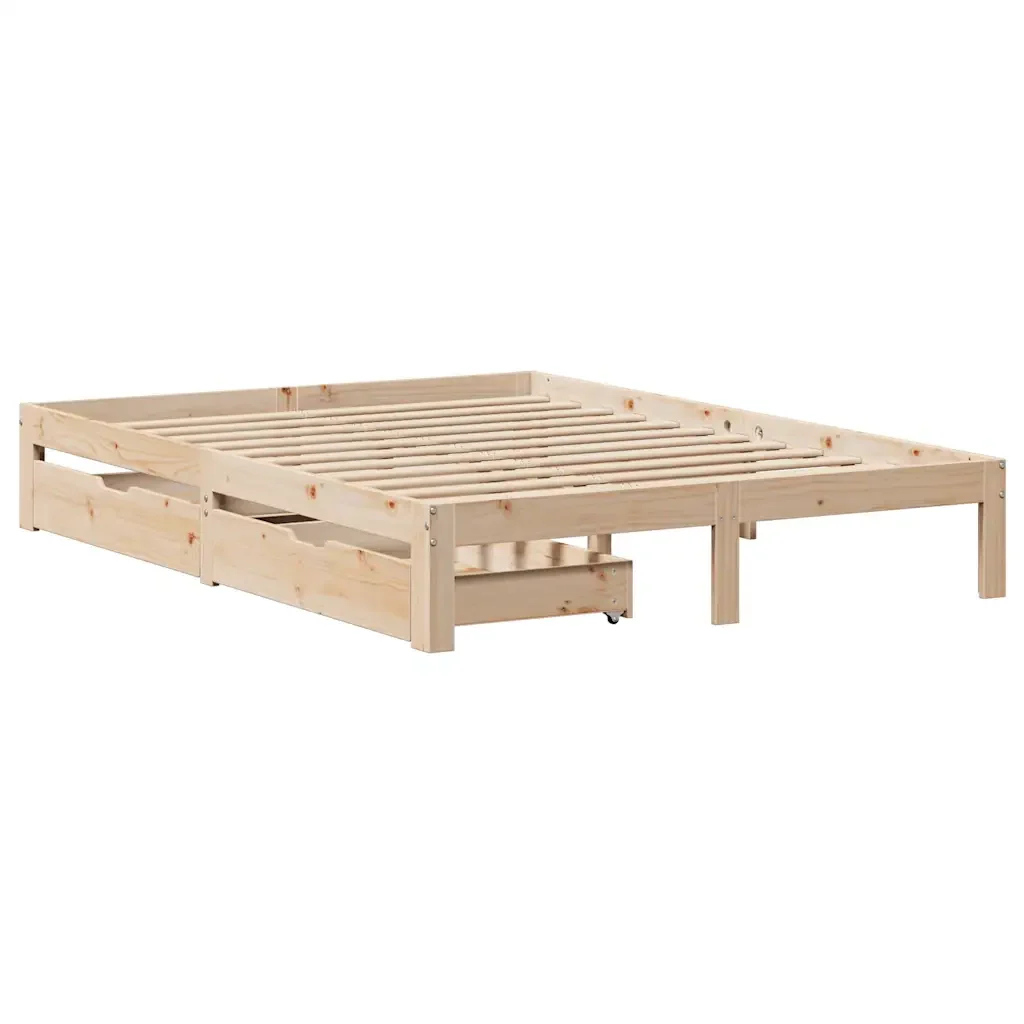 Letto matrimoniale | Letto per adulti | Giroletto con Cassetti 140x200 cm in Legno Massello di Pino - Image 3