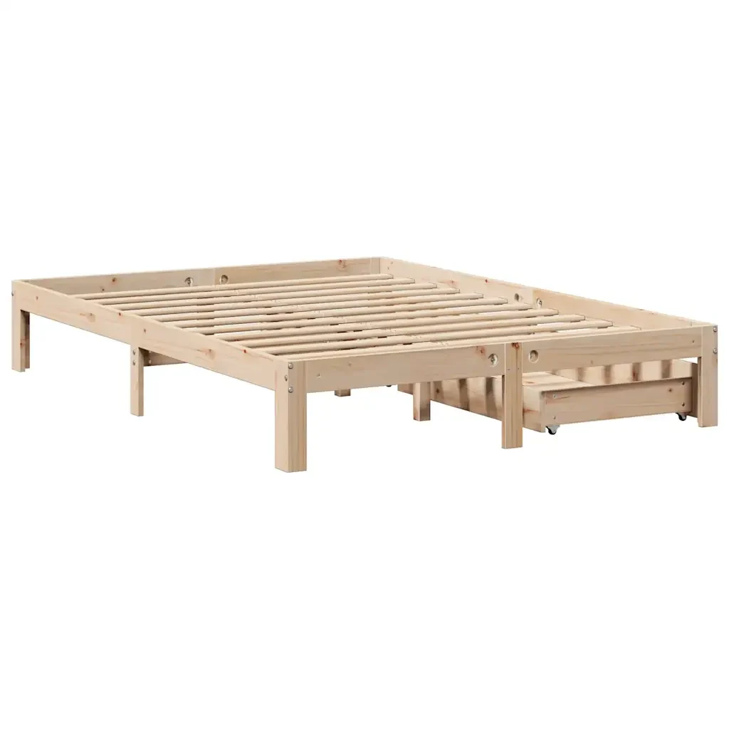 Letto matrimoniale | Letto per adulti | Giroletto con Cassetti 140x200 cm in Legno Massello di Pino - Image 8