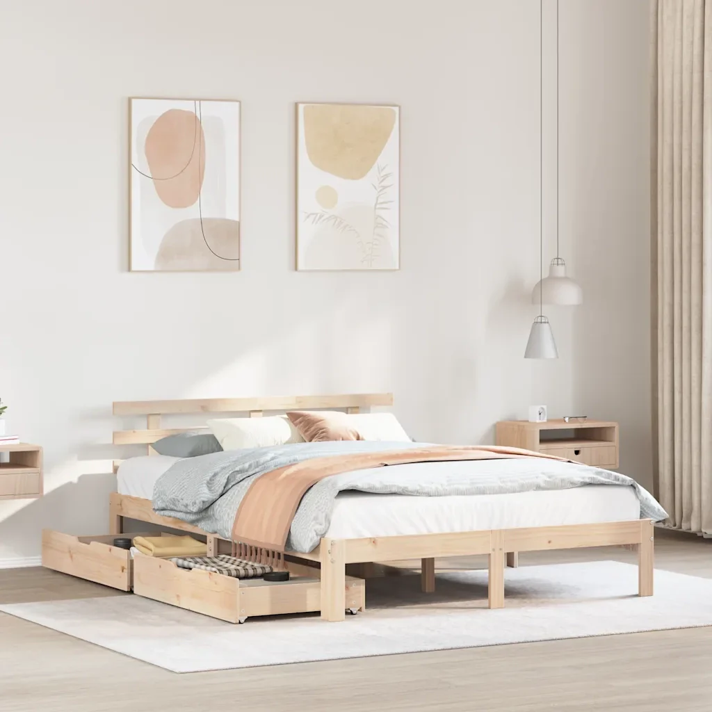 Letto matrimoniale | Letto per adulti | Giroletto con Cassetti 160x200 cm in Legno Massello di Pino - Image 2
