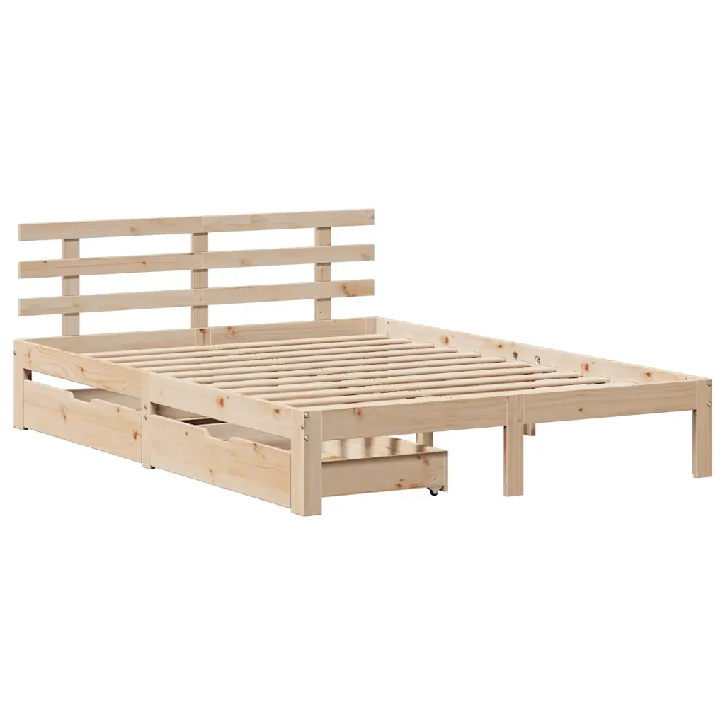 Letto matrimoniale | Letto per adulti | Giroletto con Cassetti 160x200 cm in Legno Massello di Pino - Image 3