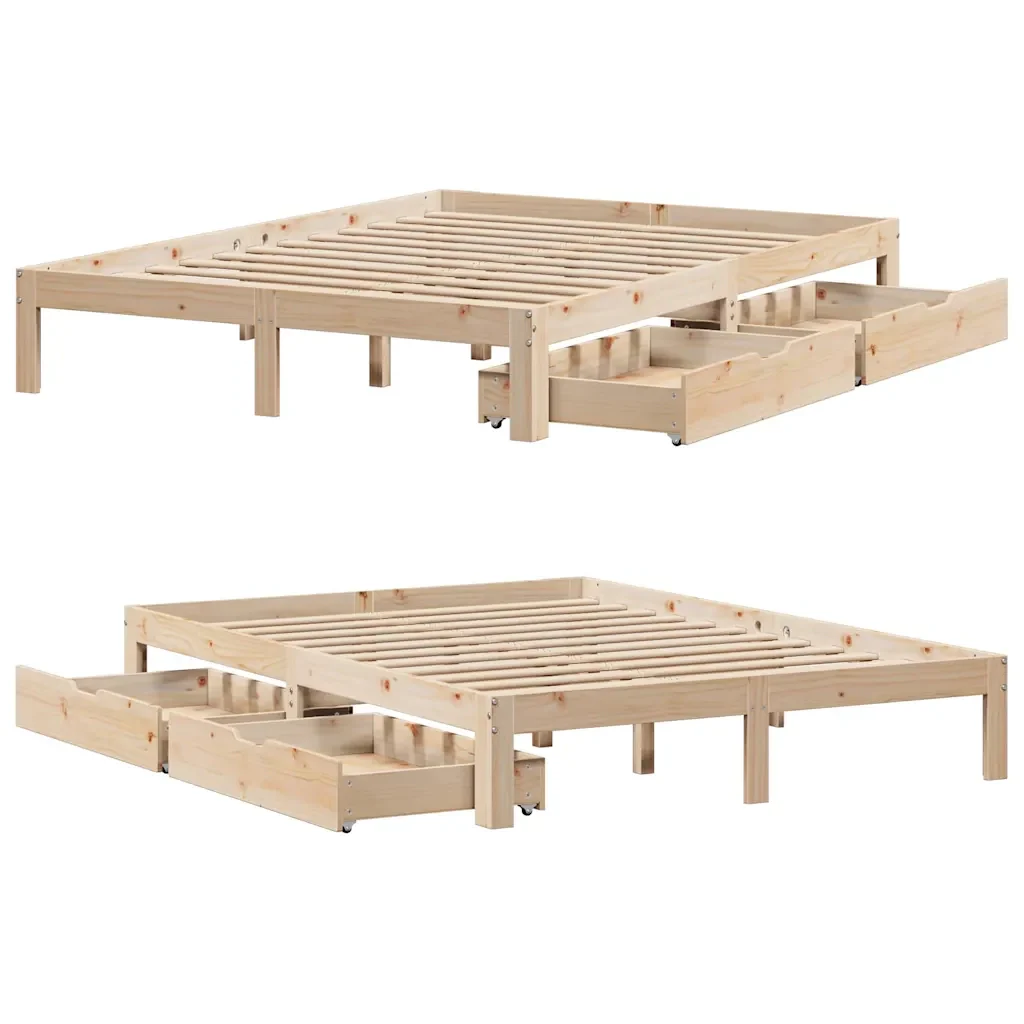 Letto matrimoniale | Letto per adulti | Giroletto con Cassetti 160x200 cm in Legno Massello di Pino - Image 9
