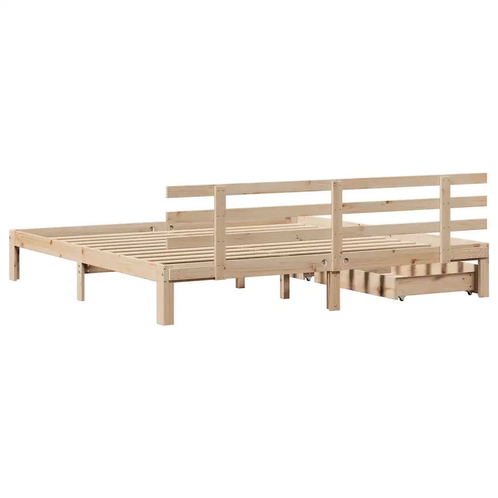 Letto matrimoniale | Letto per adulti | Giroletto con Cassetti 180x200 cm in Legno Massello di Pino - Image 6