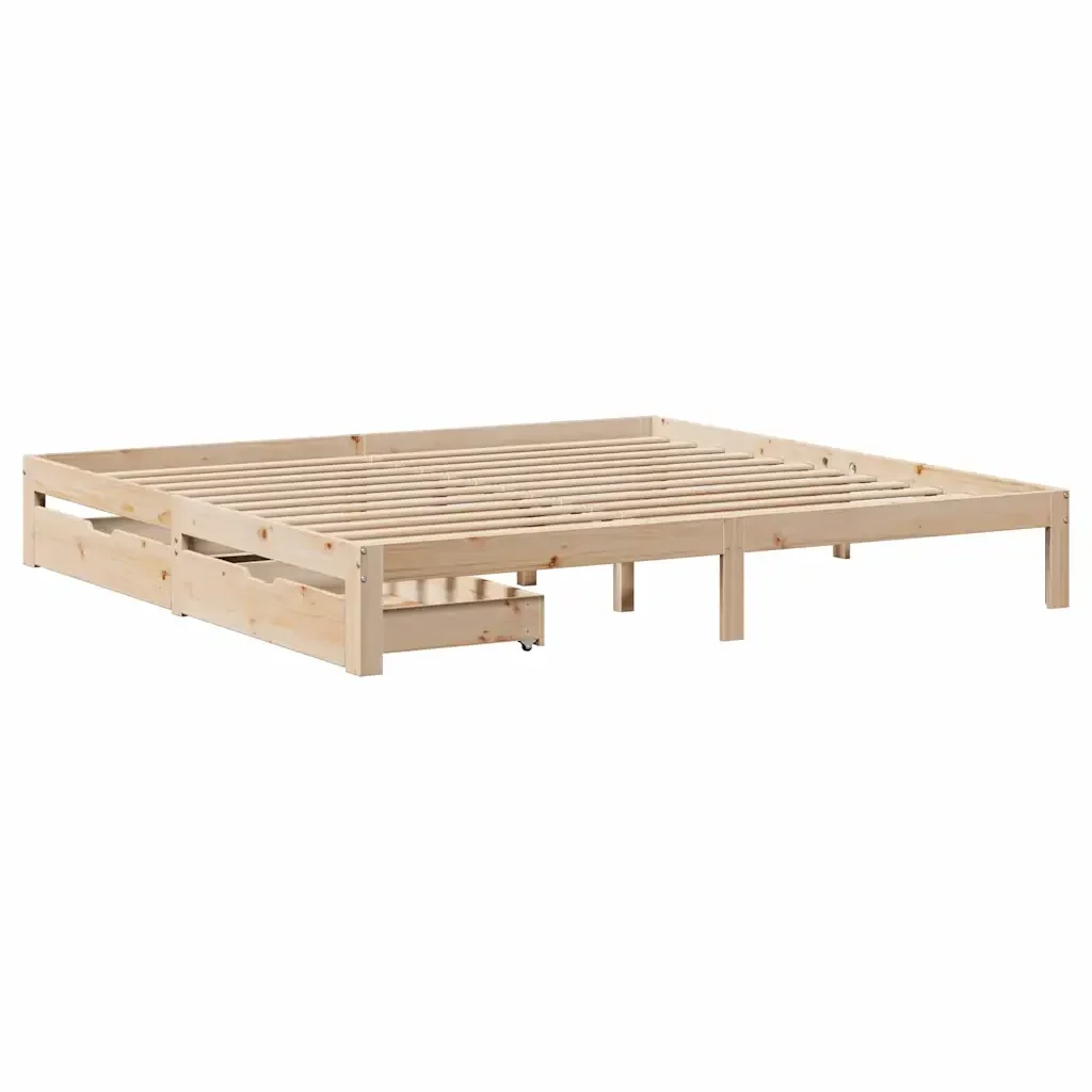 Letto matrimoniale | Letto per adulti | Giroletto con Cassetti 180x200 cm in Legno Massello di Pino - Image 4