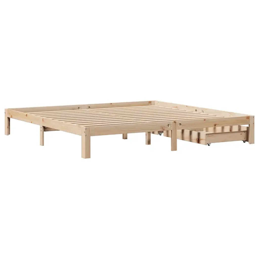Letto matrimoniale | Letto per adulti | Giroletto con Cassetti 180x200 cm in Legno Massello di Pino - Image 8