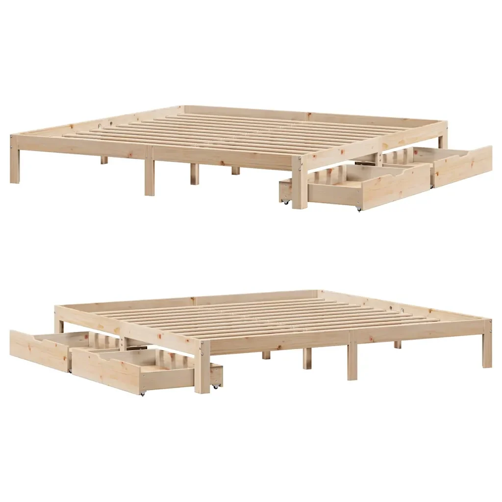 Letto matrimoniale | Letto per adulti | Giroletto con Cassetti 180x200 cm in Legno Massello di Pino - Image 9