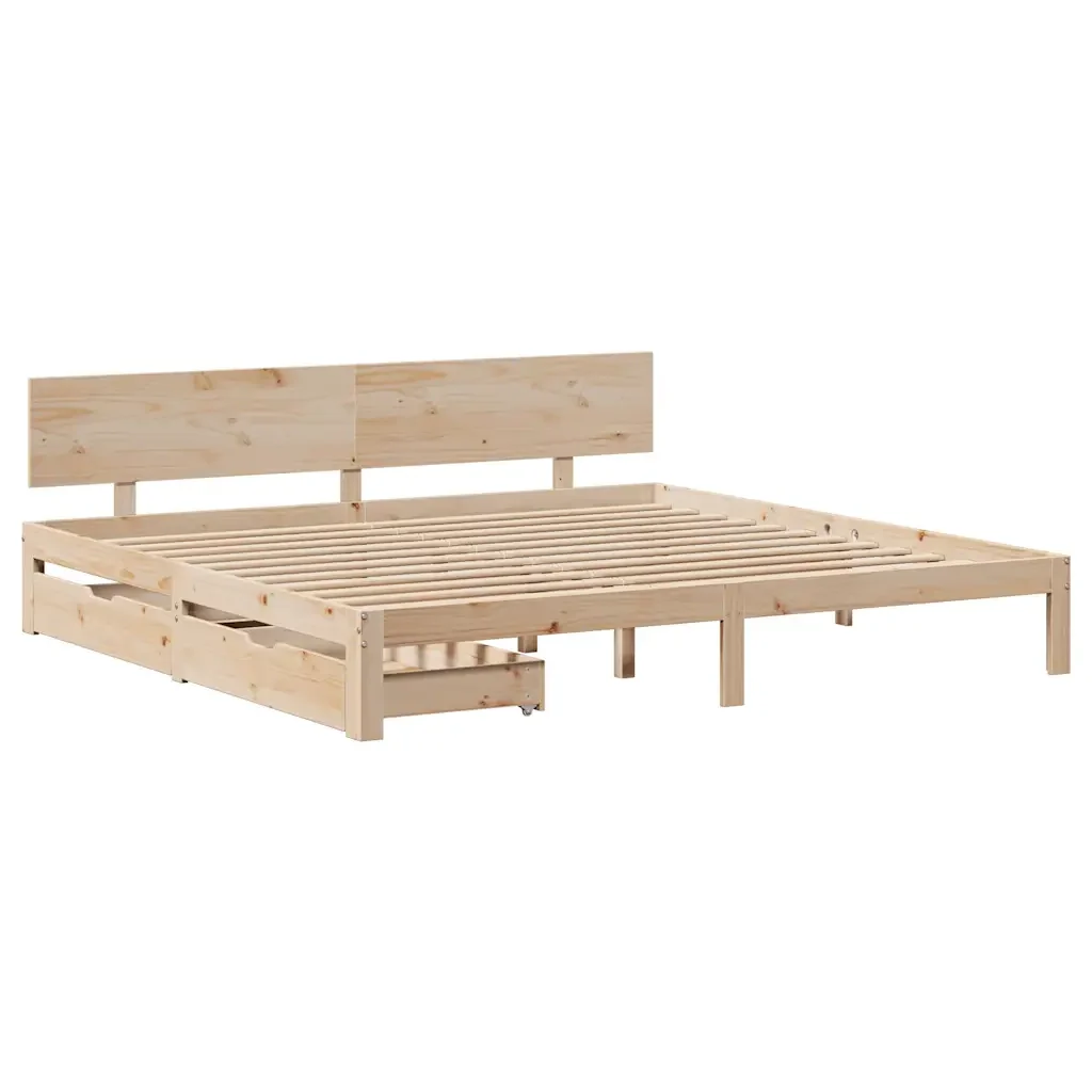 Letto matrimoniale | Letto per adulti | Giroletto con Cassetti 200x200 cm in Legno Massello di Pino - Image 4