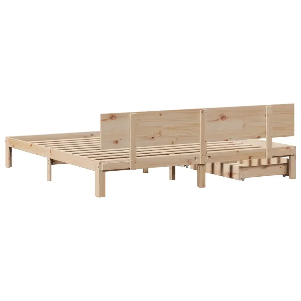 Letto matrimoniale | Letto per adulti | Giroletto con Cassetti 200x200 cm in Legno Massello di Pino - Image 6