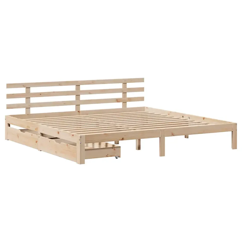 Letto matrimoniale | Letto per adulti | Giroletto con Cassetti 200x200 cm in Legno Massello di Pino - Image 4
