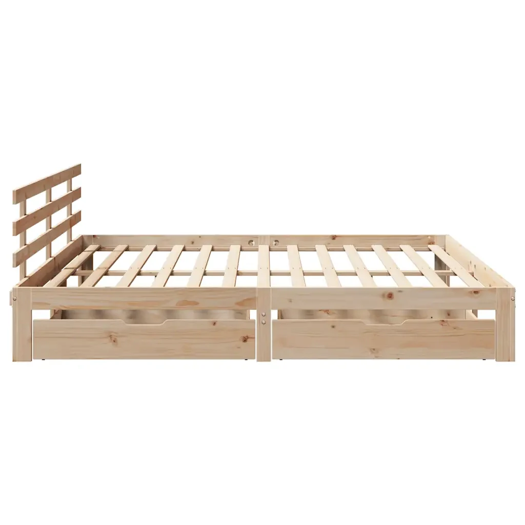 Letto matrimoniale | Letto per adulti | Giroletto con Cassetti 200x200 cm in Legno Massello di Pino - Image 5