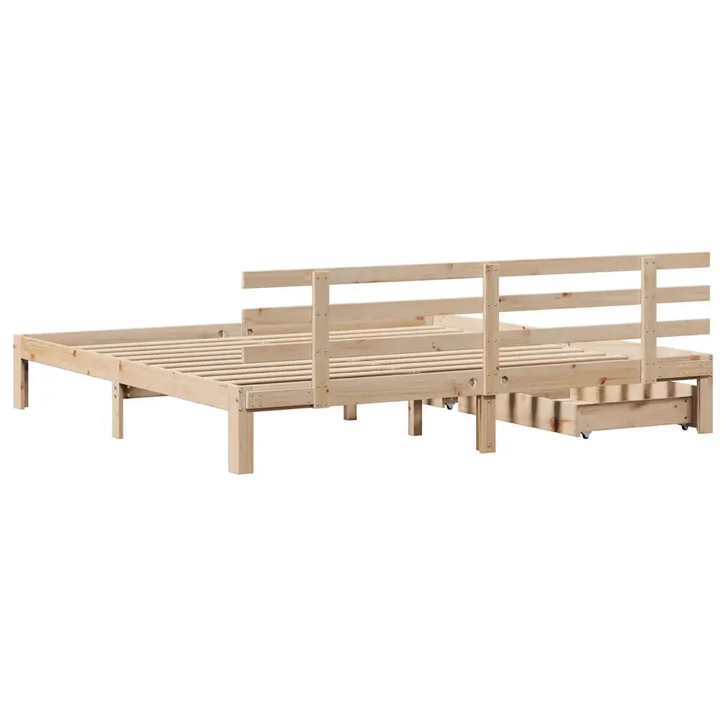 Letto matrimoniale | Letto per adulti | Giroletto con Cassetti 200x200 cm in Legno Massello di Pino - Image 6