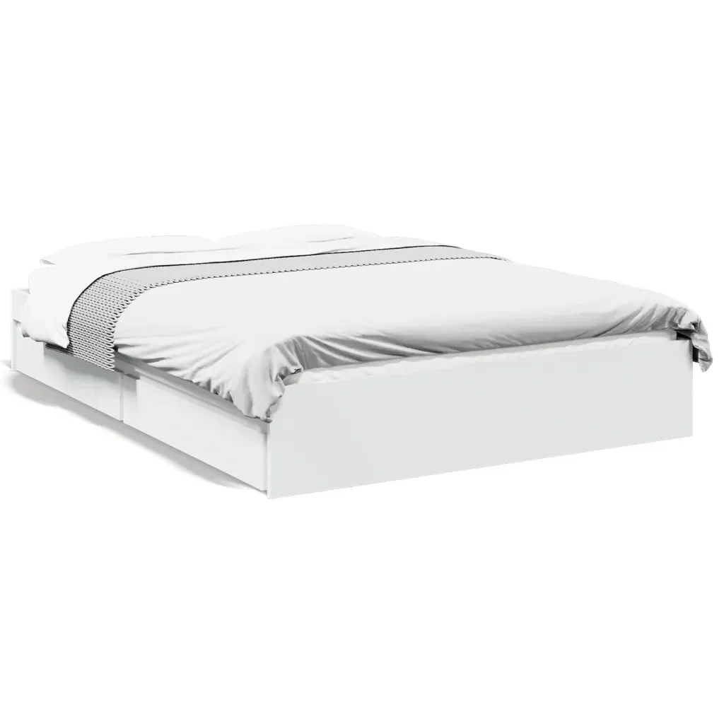 Letto matrimoniale | Letto per adulti | Giroletto con Cassetti Bianco 120x190 cm in Legno Multistrato