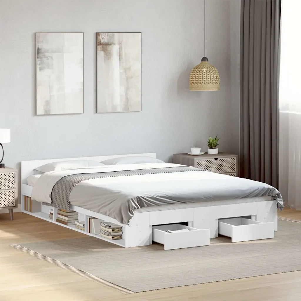 Letto matrimoniale | Letto per adulti | Giroletto con Cassetti Bianco 120x190 cm in Legno Multistrato - Image 2