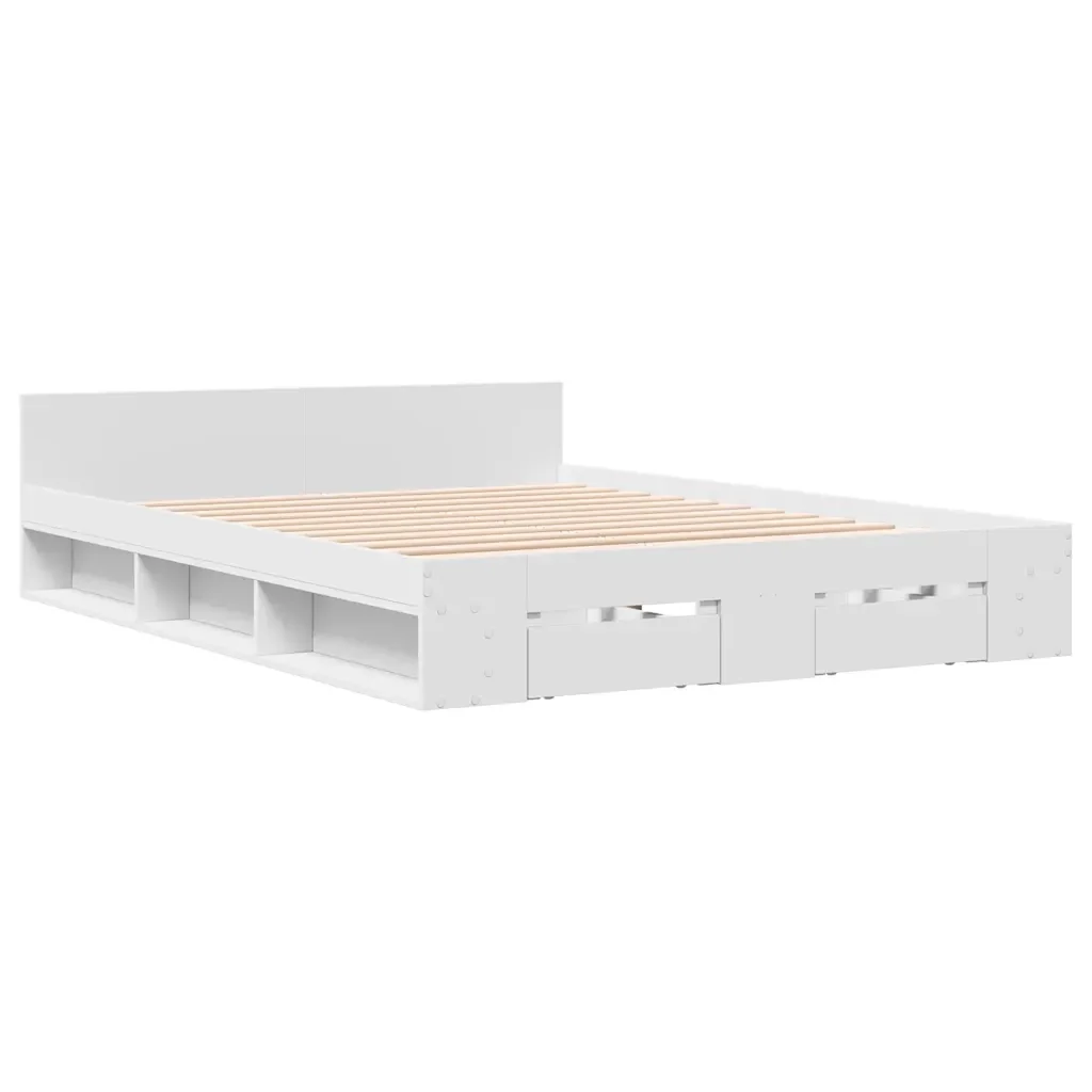 Letto matrimoniale | Letto per adulti | Giroletto con Cassetti Bianco 120x190 cm in Legno Multistrato - Image 4