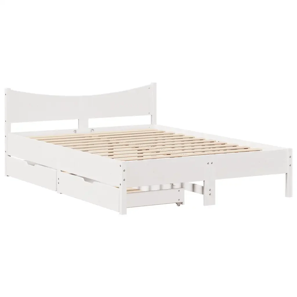 Letto matrimoniale | Letto per adulti | Giroletto con Cassetti Bianco 120x190 cm Legno Massello di Pino
