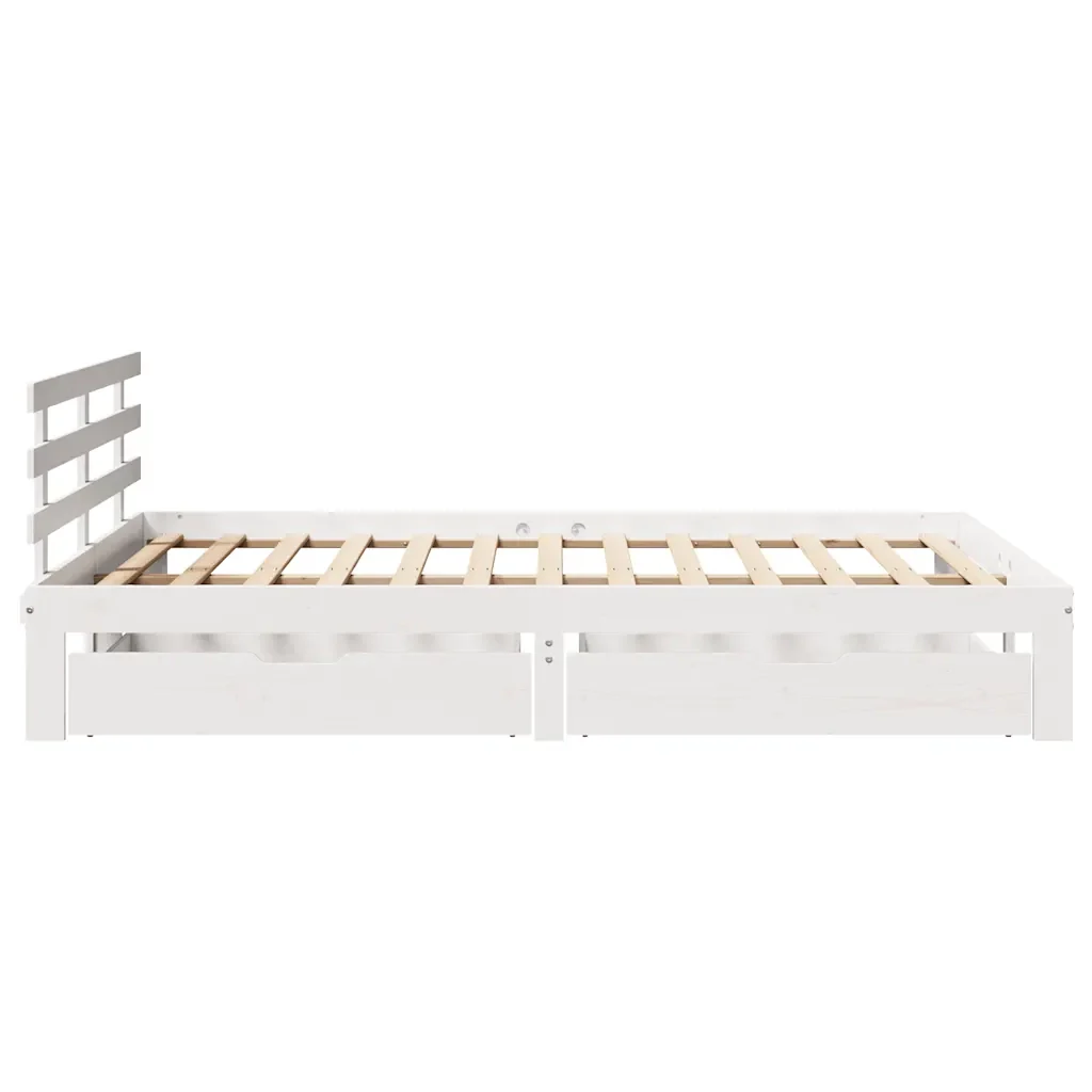 Letto matrimoniale | Letto per adulti | Giroletto con Cassetti Bianco 120x190 cm Legno Massello di Pino - Image 5