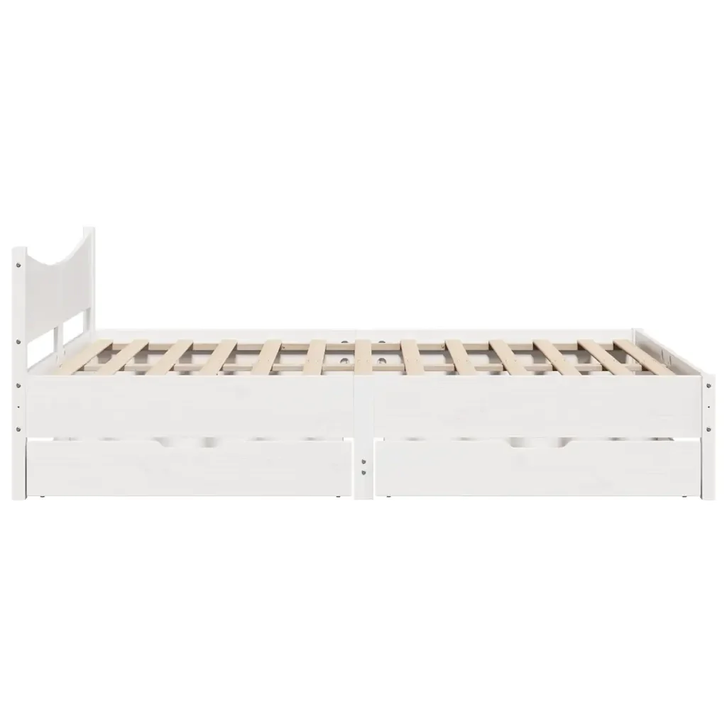 Letto matrimoniale | Letto per adulti | Giroletto con Cassetti Bianco 120x190 cm Legno Massello di Pino - Image 7