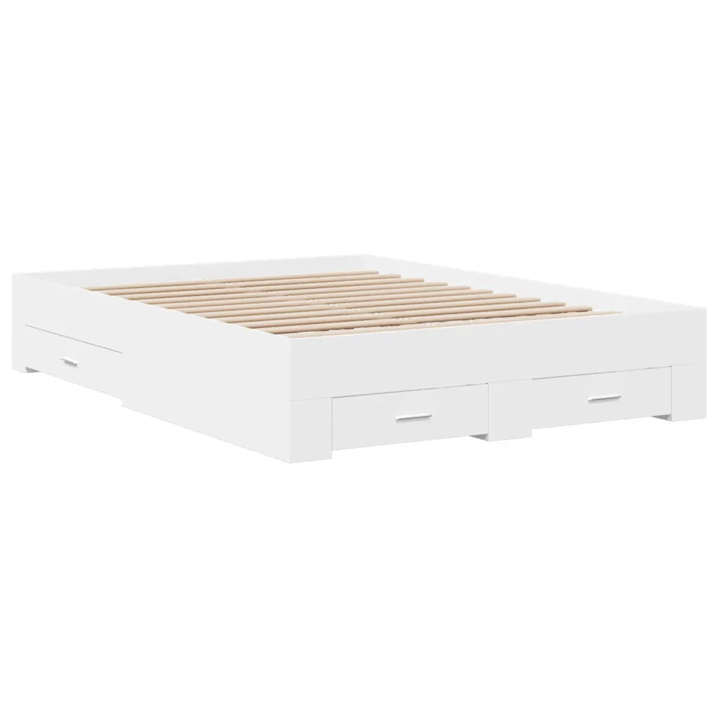 Letto matrimoniale | Letto per adulti | Giroletto con Cassetti Bianco 120x200 cm in Legno Multistrato - Image 3