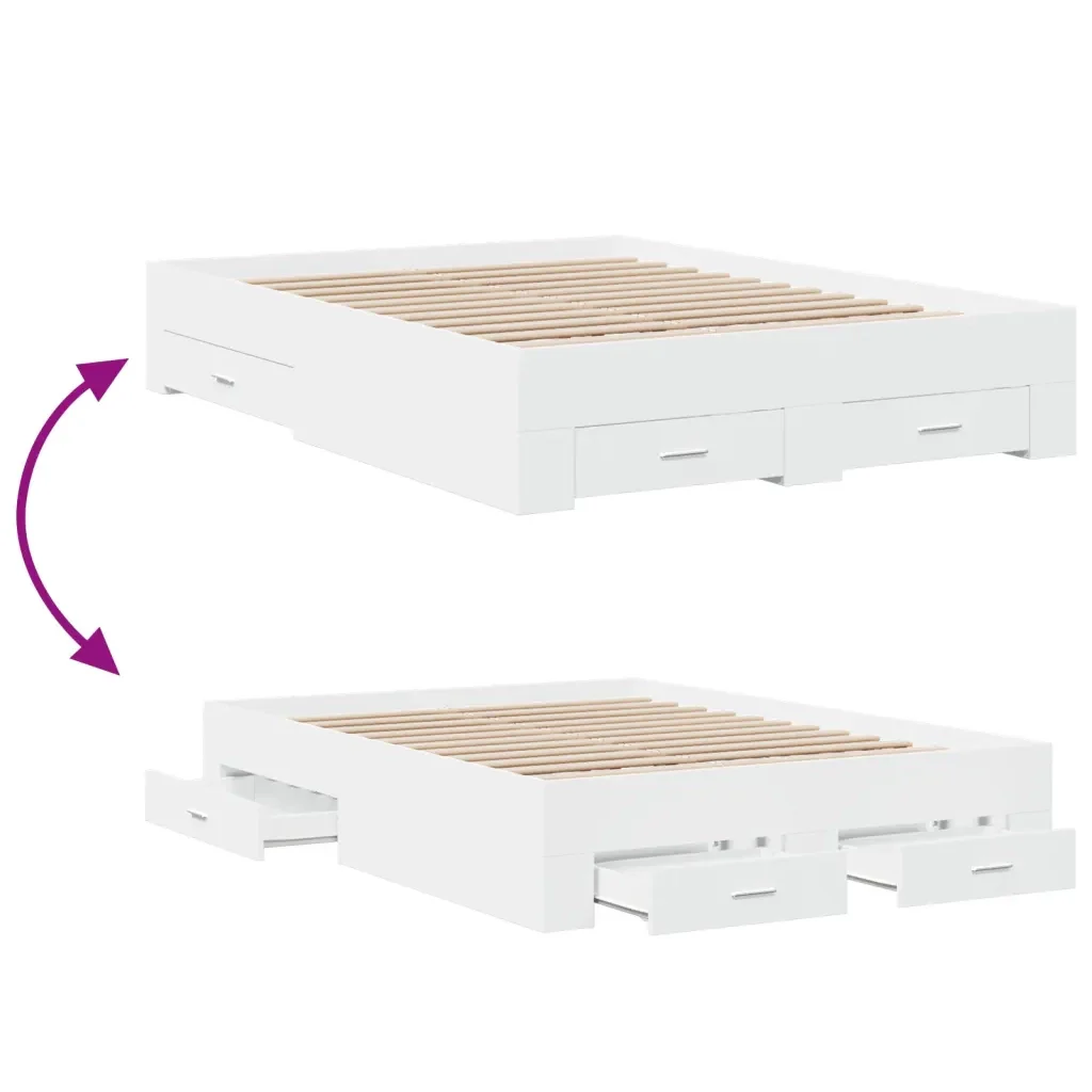 Letto matrimoniale | Letto per adulti | Giroletto con Cassetti Bianco 120x200 cm in Legno Multistrato - Image 7