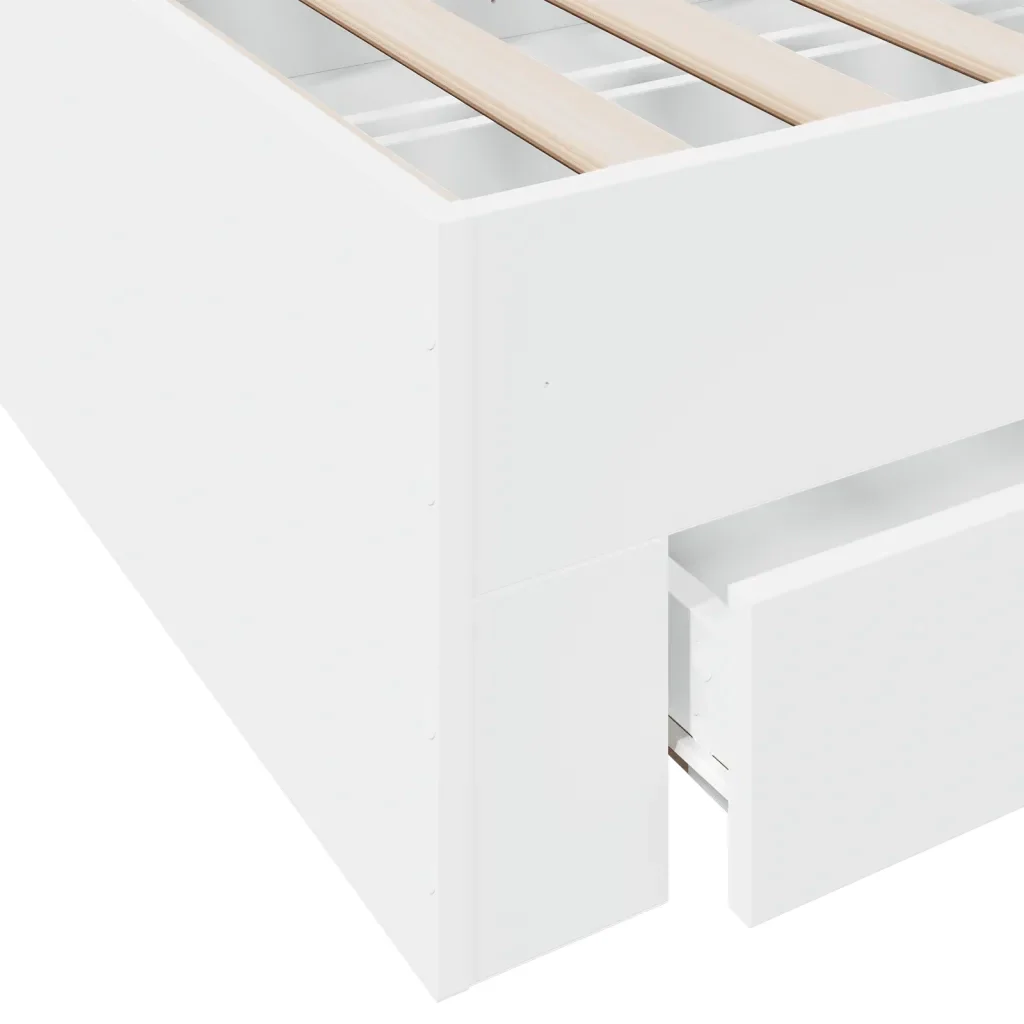 Letto matrimoniale | Letto per adulti | Giroletto con Cassetti Bianco 120x200 cm in Legno Multistrato - Image 8