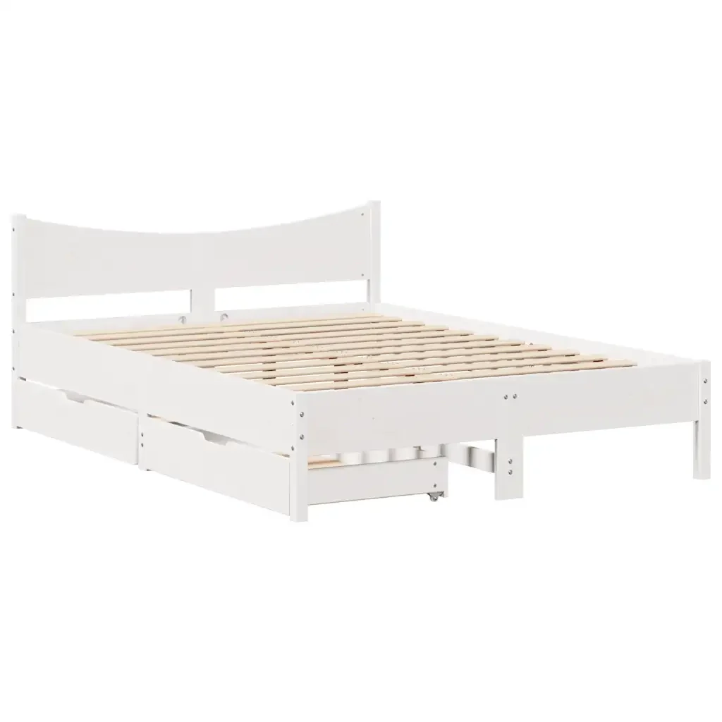 Letto matrimoniale | Letto per adulti | Giroletto con Cassetti Bianco 120x200 cm Legno Massello di Pino