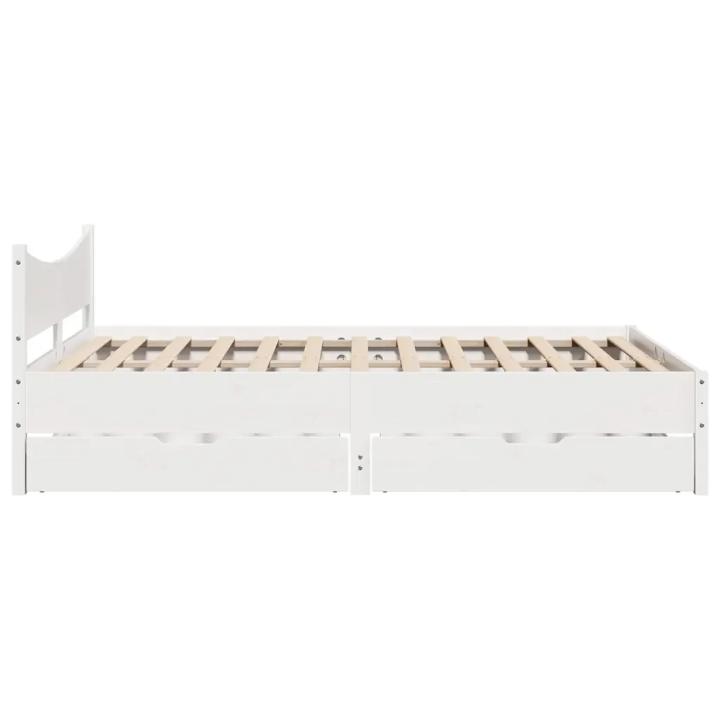 Letto matrimoniale | Letto per adulti | Giroletto con Cassetti Bianco 120x200 cm Legno Massello di Pino - Image 7
