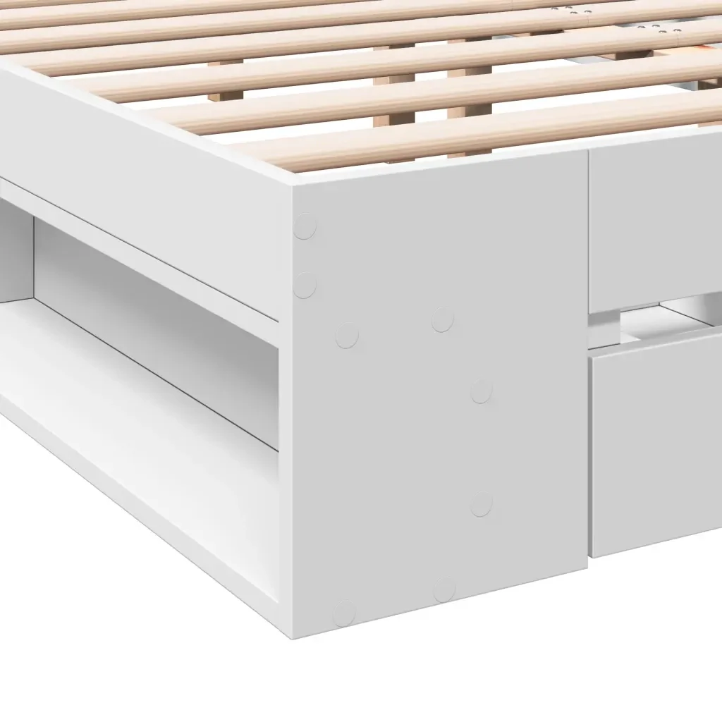 Letto matrimoniale | Letto per adulti | Giroletto con Cassetti Bianco 135x190 cm in Legno Multistrato - Image 8