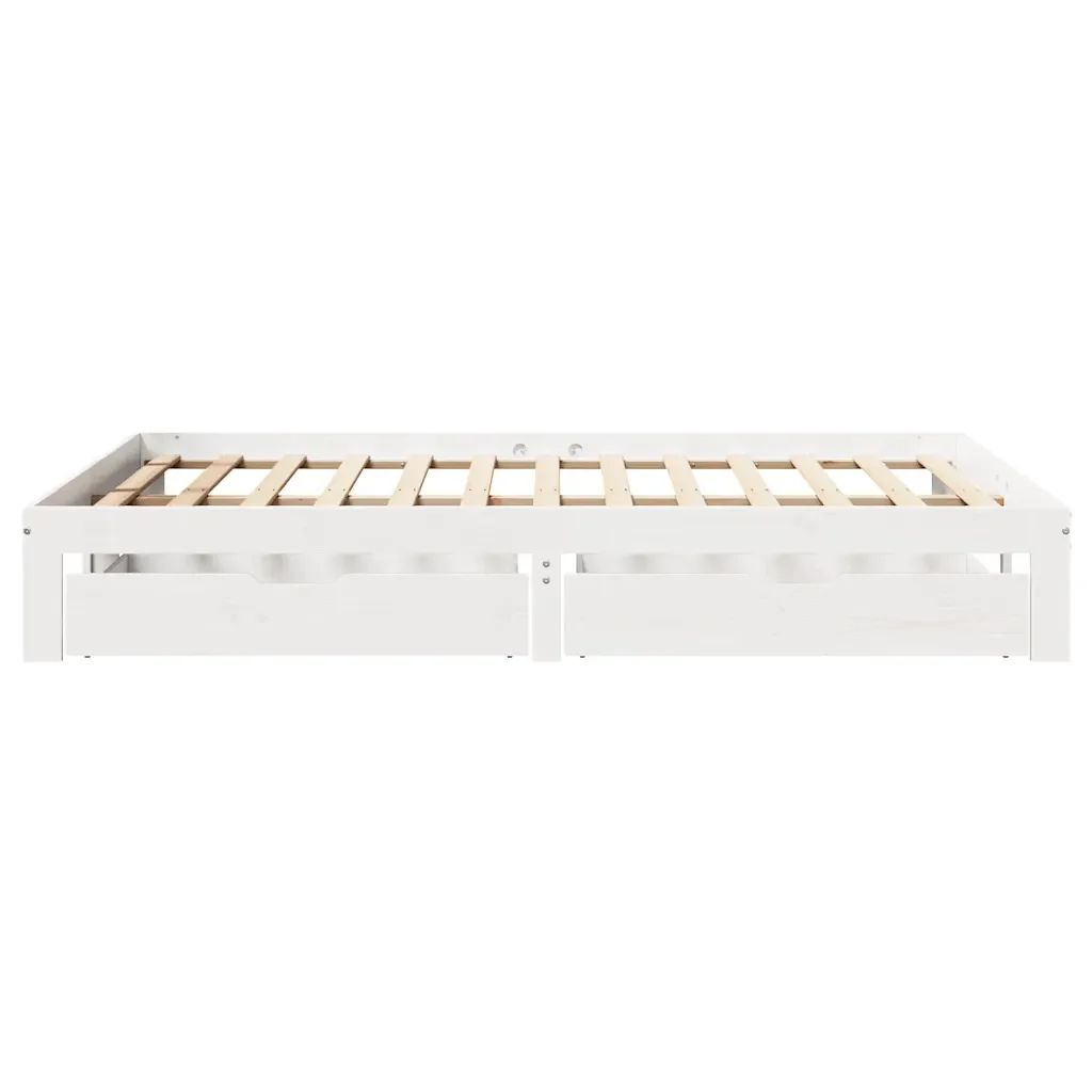 Letto matrimoniale | Letto per adulti | Giroletto con Cassetti Bianco 135x190 cm Legno Massello di Pino - Image 7