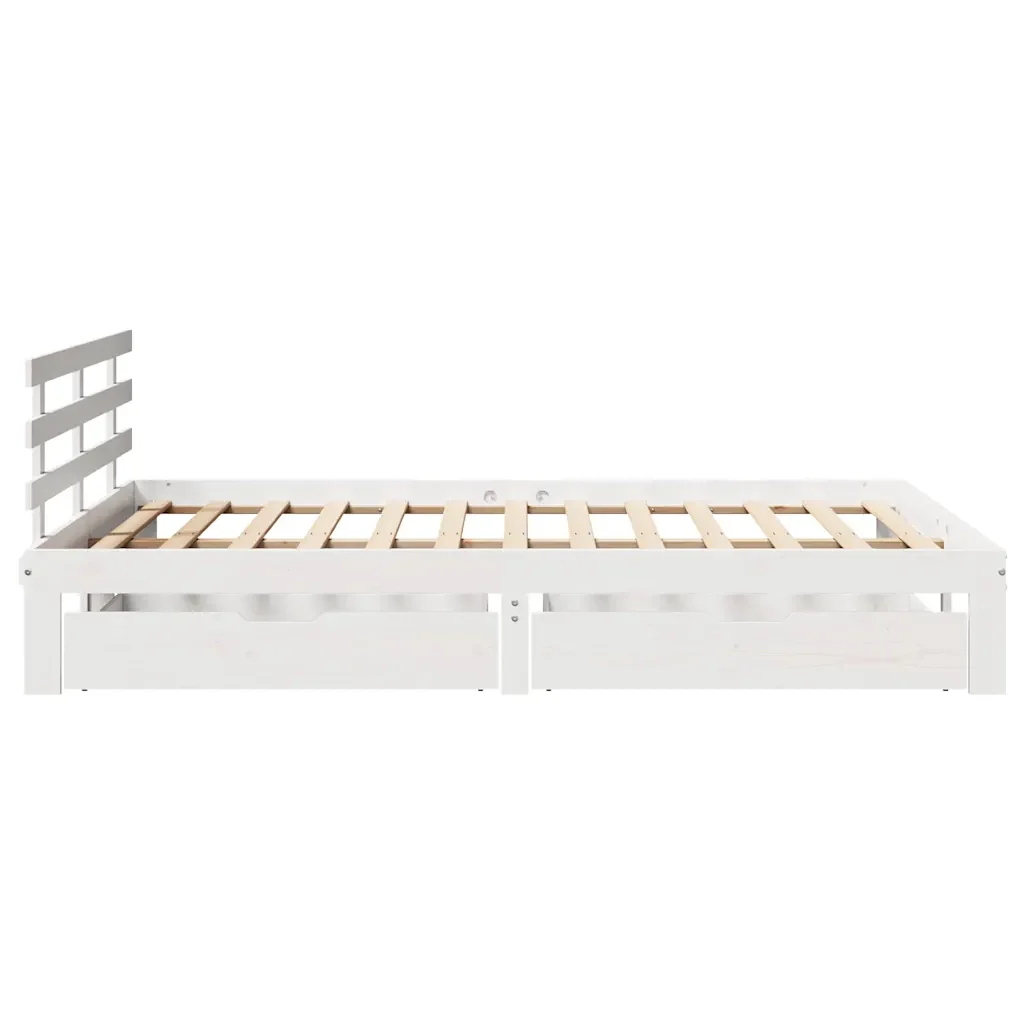 Letto matrimoniale | Letto per adulti | Giroletto con Cassetti Bianco 135x190 cm Legno Massello di Pino - Image 5