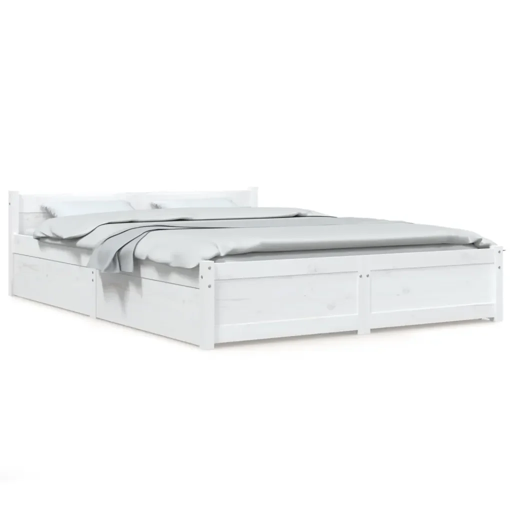 Letto matrimoniale | Letto per adulti | Giroletto con Cassetti Bianco 140x190 cm