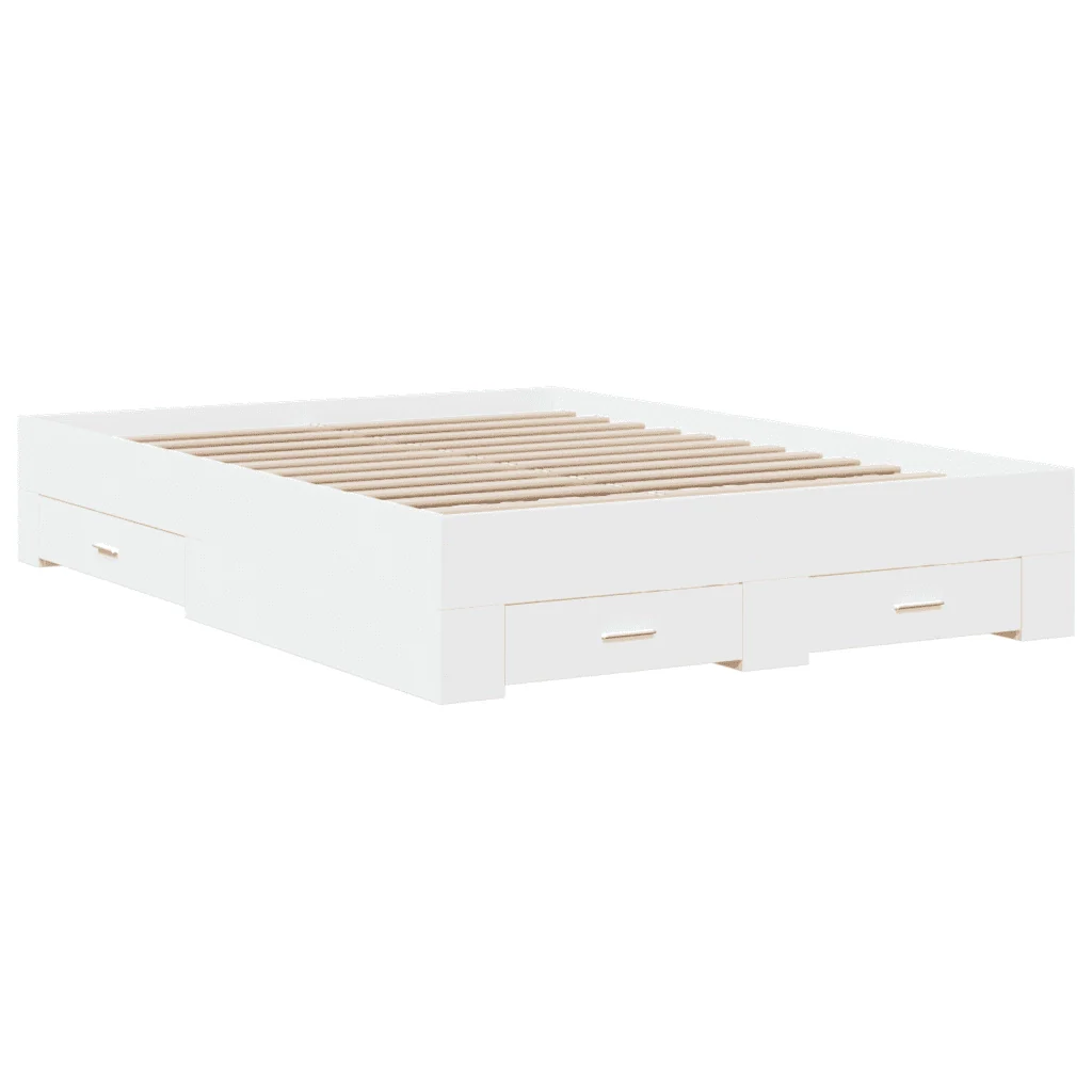 Letto matrimoniale | Letto per adulti | Giroletto con Cassetti Bianco 140x190 cm in Legno Multistrato - Image 3
