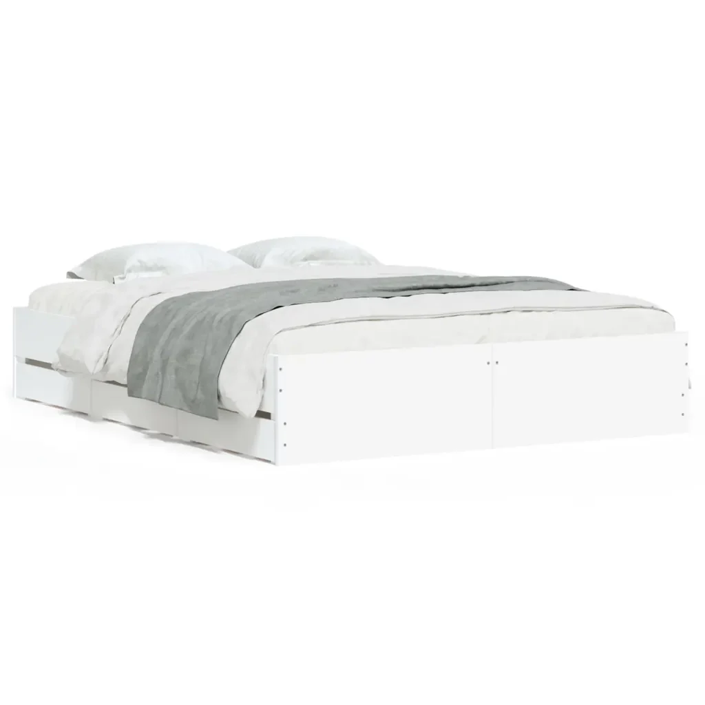 Letto matrimoniale | Letto per adulti | Giroletto con Cassetti Bianco 140x190 cm in Legno Multistrato