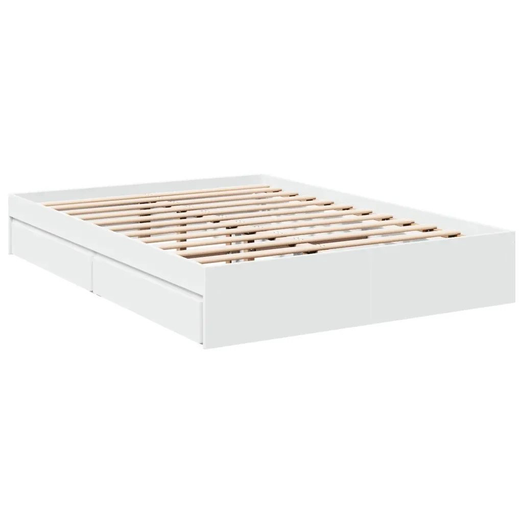 Letto matrimoniale | Letto per adulti | Giroletto con Cassetti Bianco 140x190 cm in Legno Multistrato - Image 3