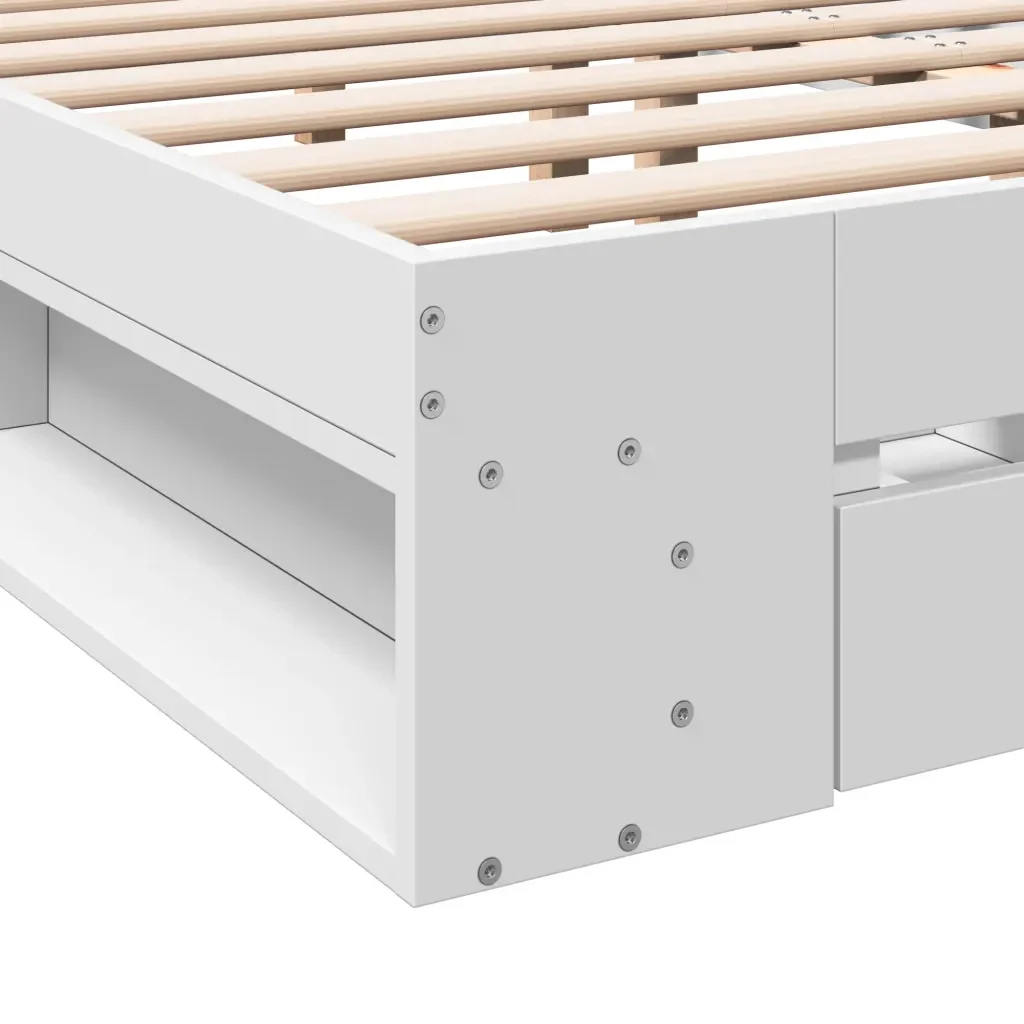 Letto matrimoniale | Letto per adulti | Giroletto con Cassetti Bianco 140x190 cm in Legno Multistrato - Image 8