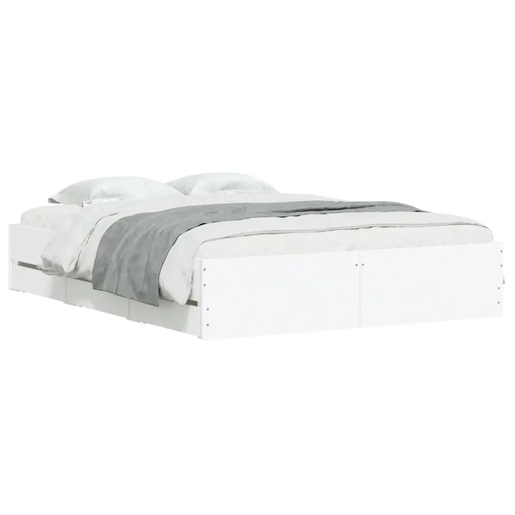 Letto matrimoniale | Letto per adulti | Giroletto con Cassetti Bianco 140x190 cm in Legno Multistrato - Image 4