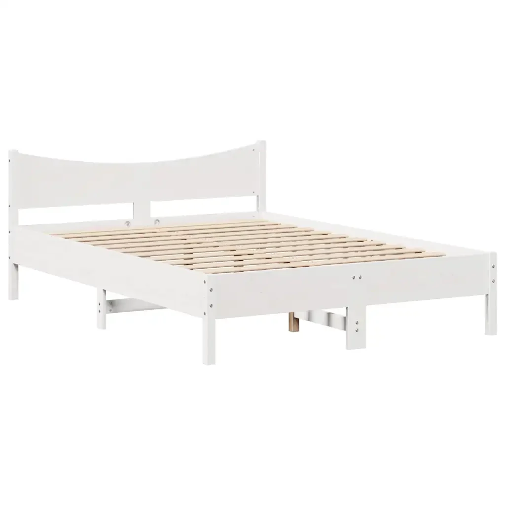 Letto matrimoniale | Letto per adulti | Giroletto con Cassetti Bianco 140x190 cm Legno Massello di Pino - Image 5